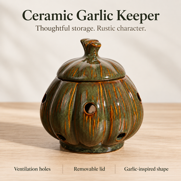 Garlic-Shaped Ceramic Garlic Keeper with Lid