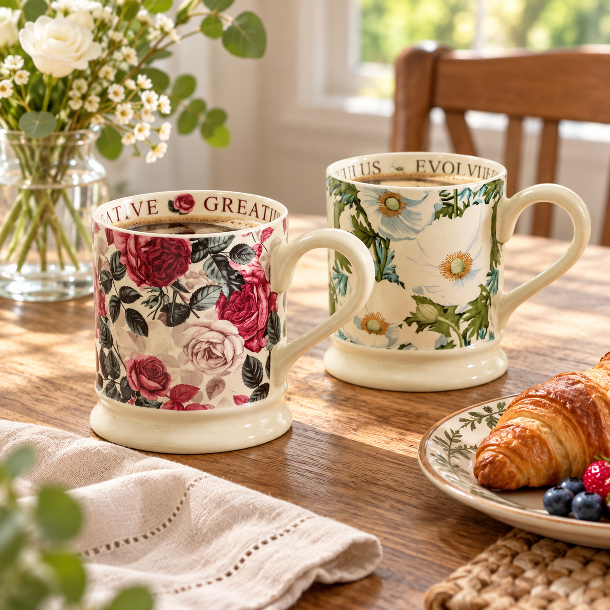 Vintage Botanical Ceramic Mug – Floral & Butterfly Designs, 380 mL