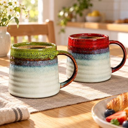 Reactive Glaze Ceramic Coffee Mug, 440 ml – Five Colors