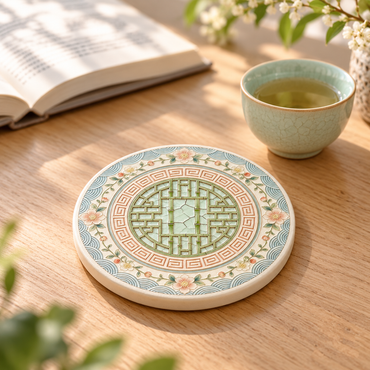 Decorative Ceramic Coaster with Cork Backing – Four Designs