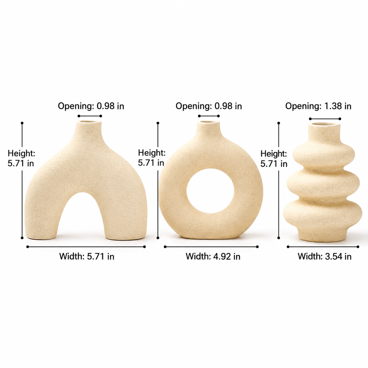 Sculptural Ceramic Vase Set of 3 – Arch, Donut & Wave