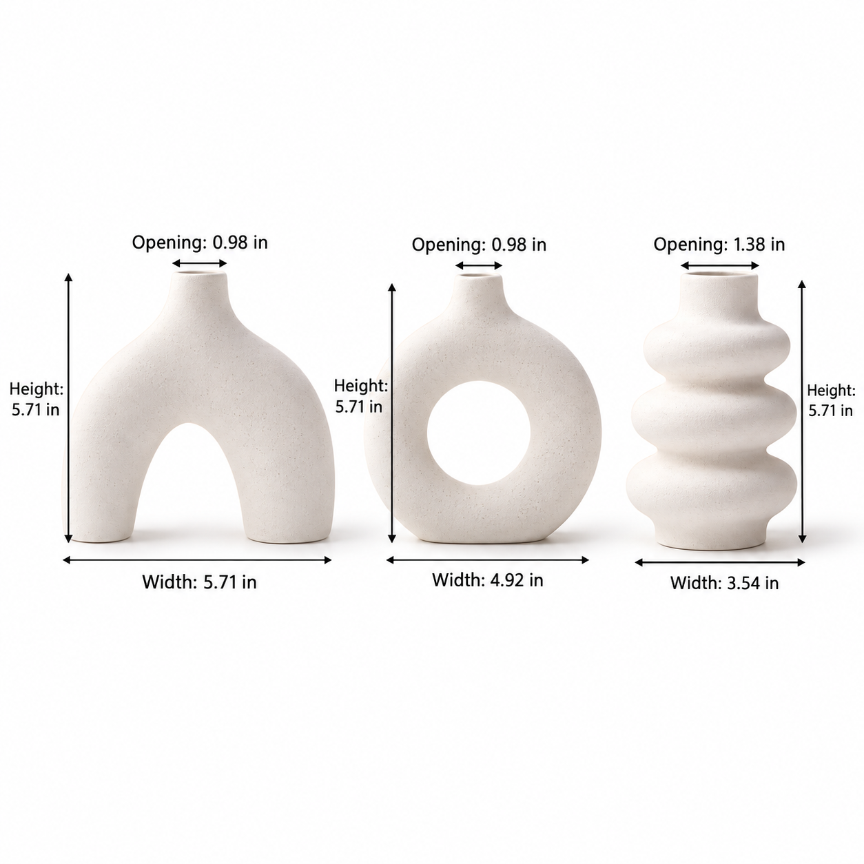Sculptural Ceramic Vase Set of 3 – Arch, Donut & Wave