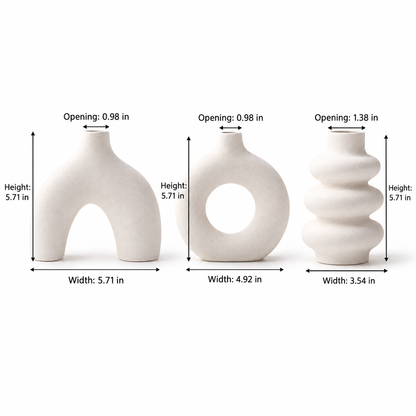 Sculptural Ceramic Vase Set of 3 – Arch, Donut & Wave