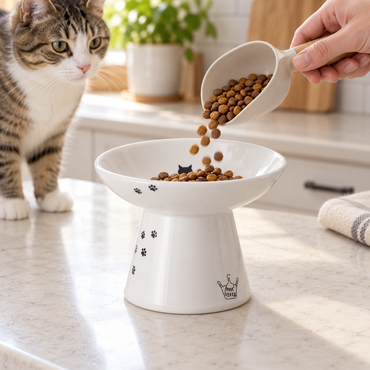 White Ceramic Elevated Cat Bowl – Wide & Shallow Design