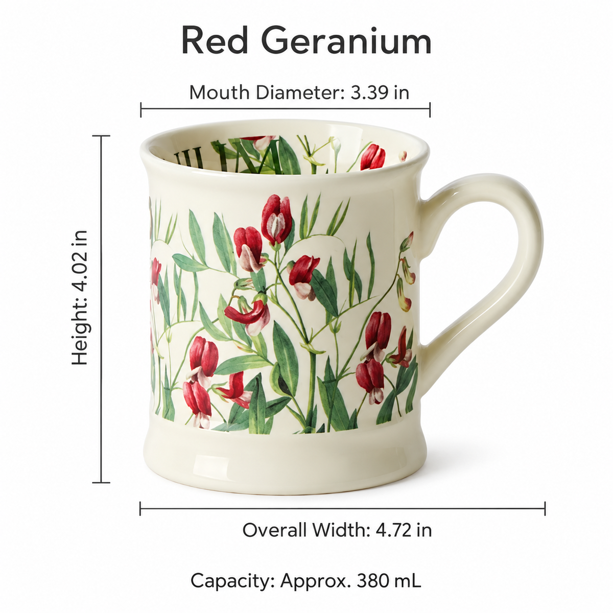 Vintage Botanical Ceramic Mug – Floral & Butterfly Designs, 380 mL