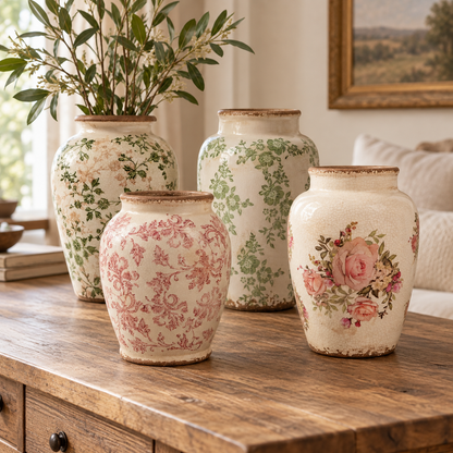 Vintage Style Floral Ceramic Vase – Four Botanical Designs