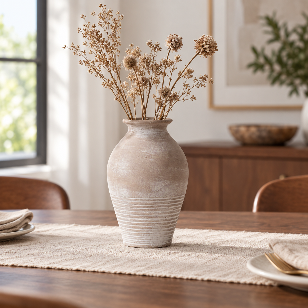 Rustic Textured Ceramic Vase – Taupe
