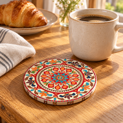 Decorative Ceramic Coaster with Cork Backing – Four Designs