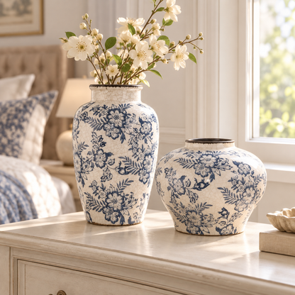 Vintage-Inspired Blue & White Floral Ceramic Vase – Five Styles