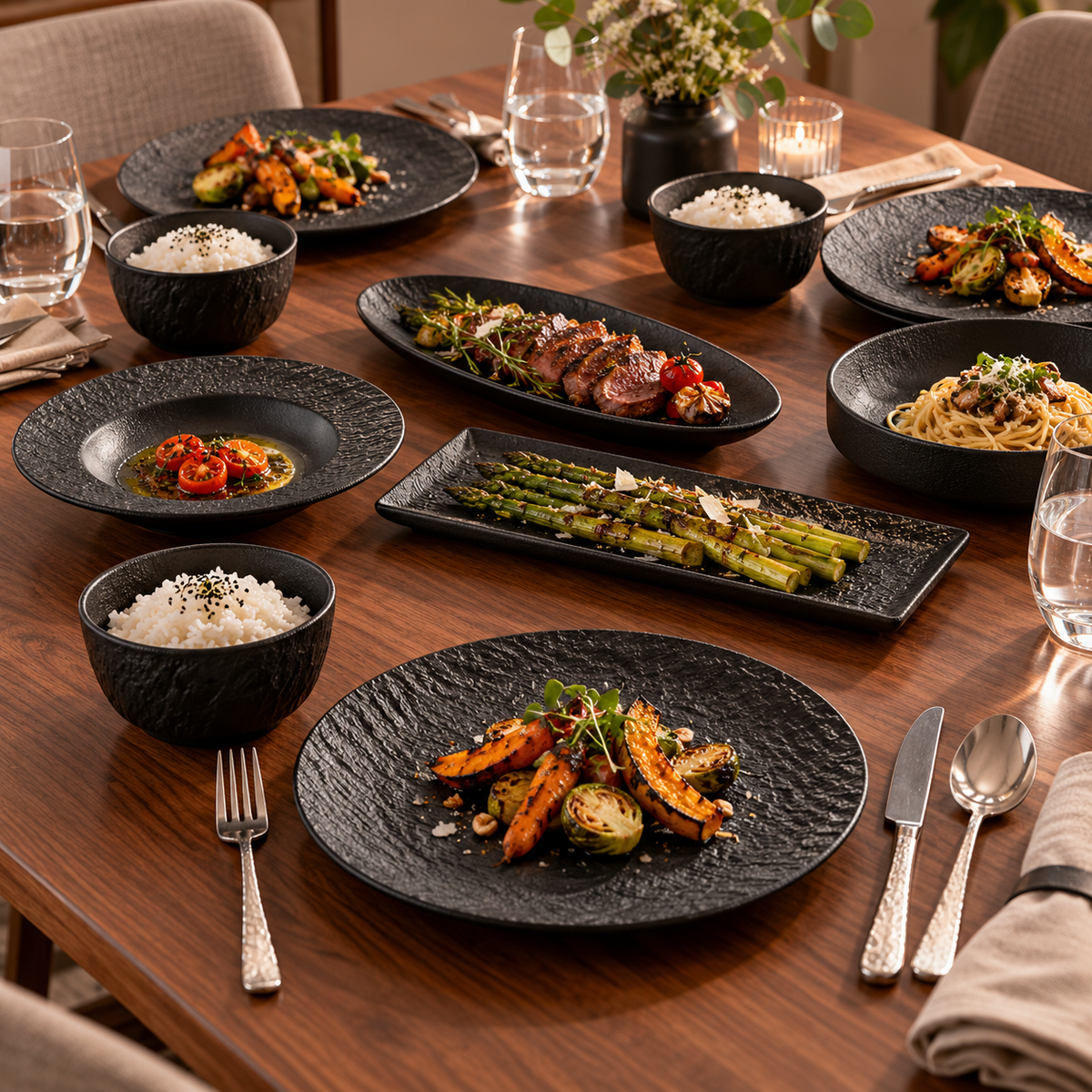 Rock Texture Ceramic Dinnerware Collection – Black & White