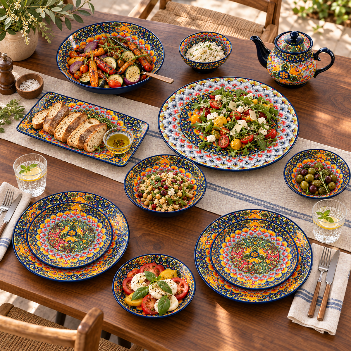 Colorful Floral Ceramic Tableware – Plates, Bowls, Platters & Teapot