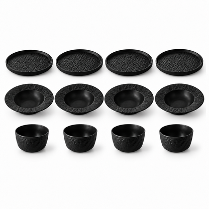 Rock Texture Ceramic Dinnerware Collection – Black & White