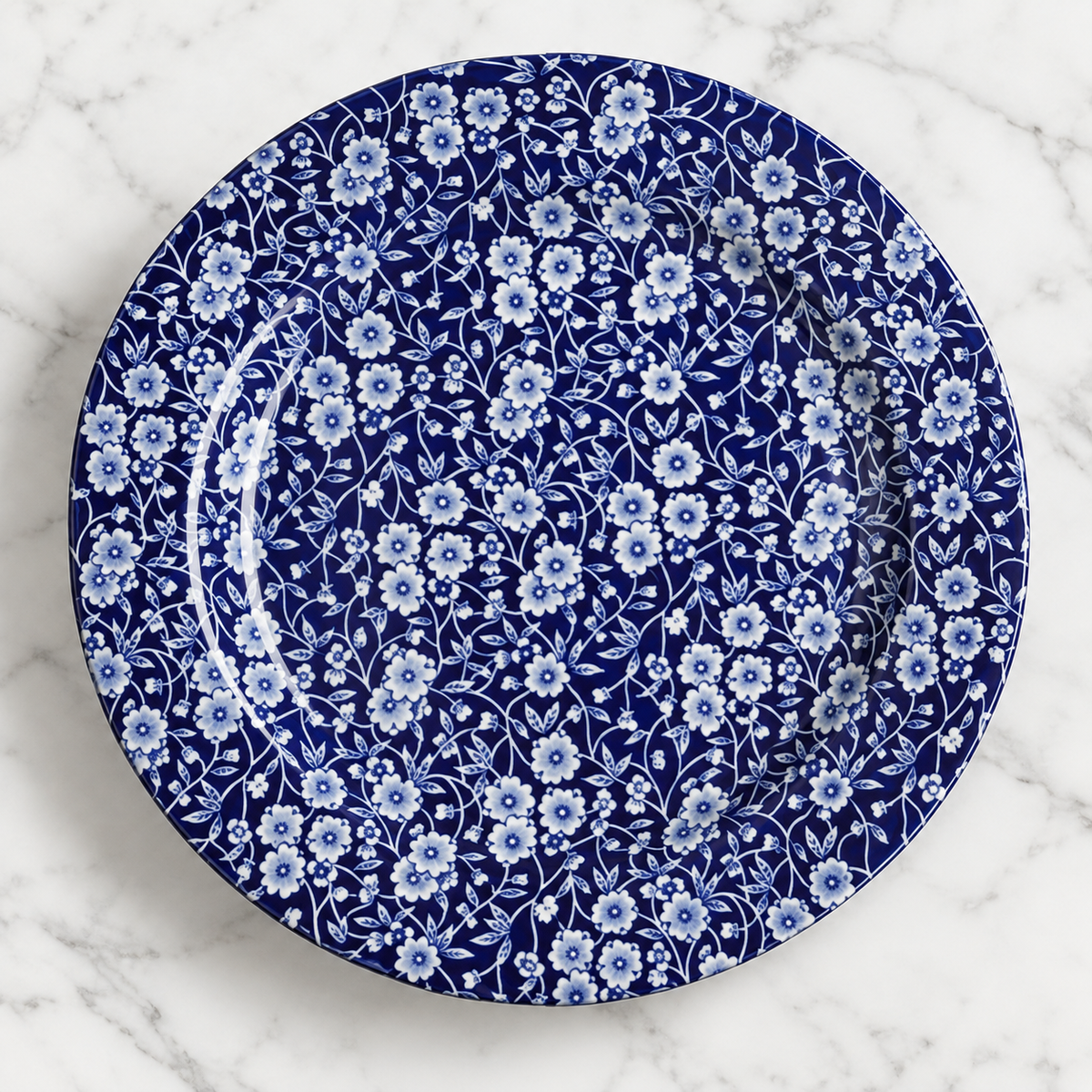 Midnight Bloom Blue & White Ceramic Plate