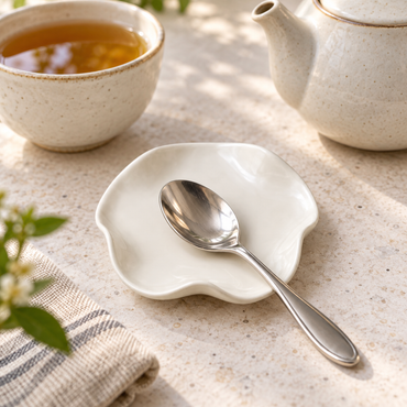Ivory Ceramic Spoon Rest – Organic Wavy Edge