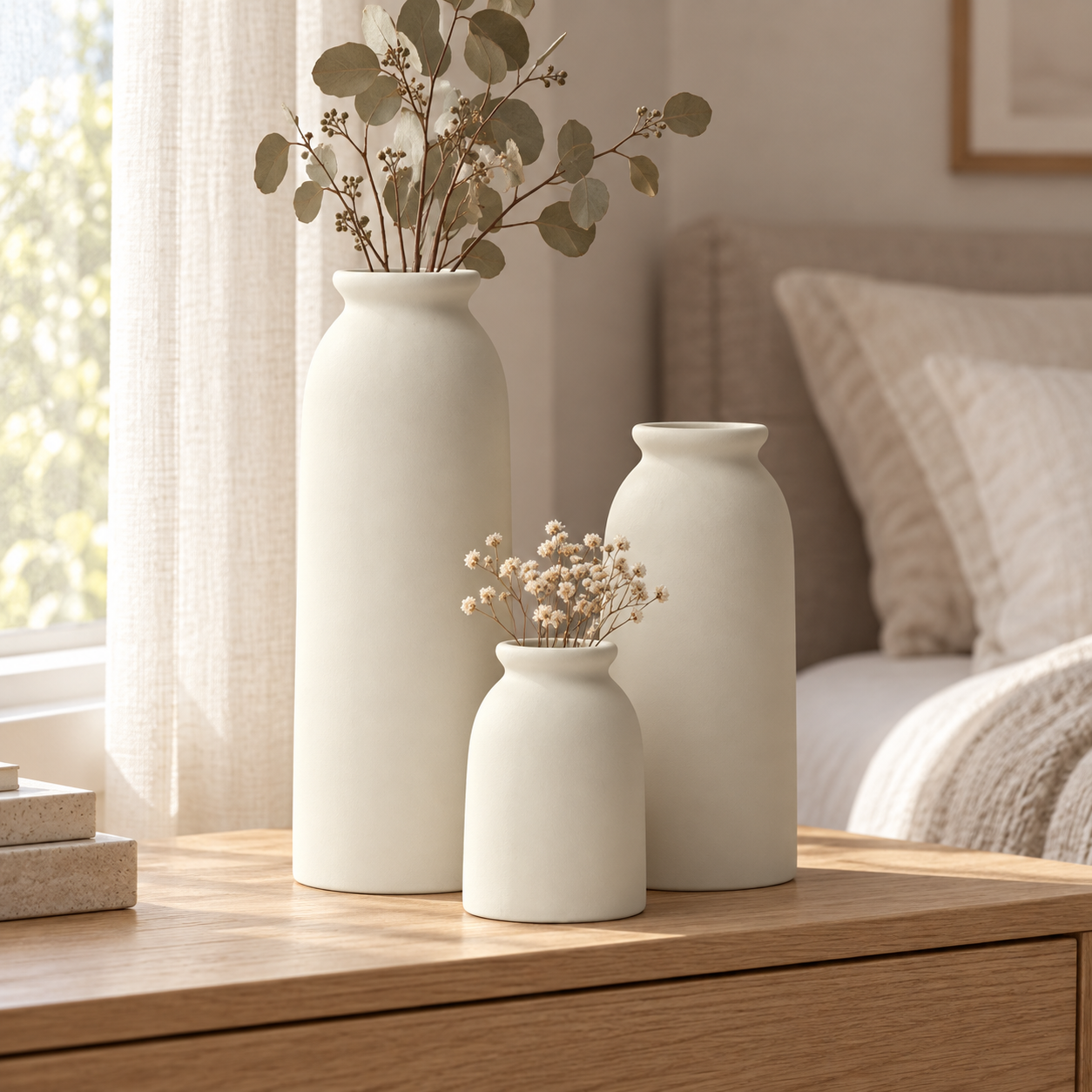 Ivory Ceramic Vase Set – Set of 3