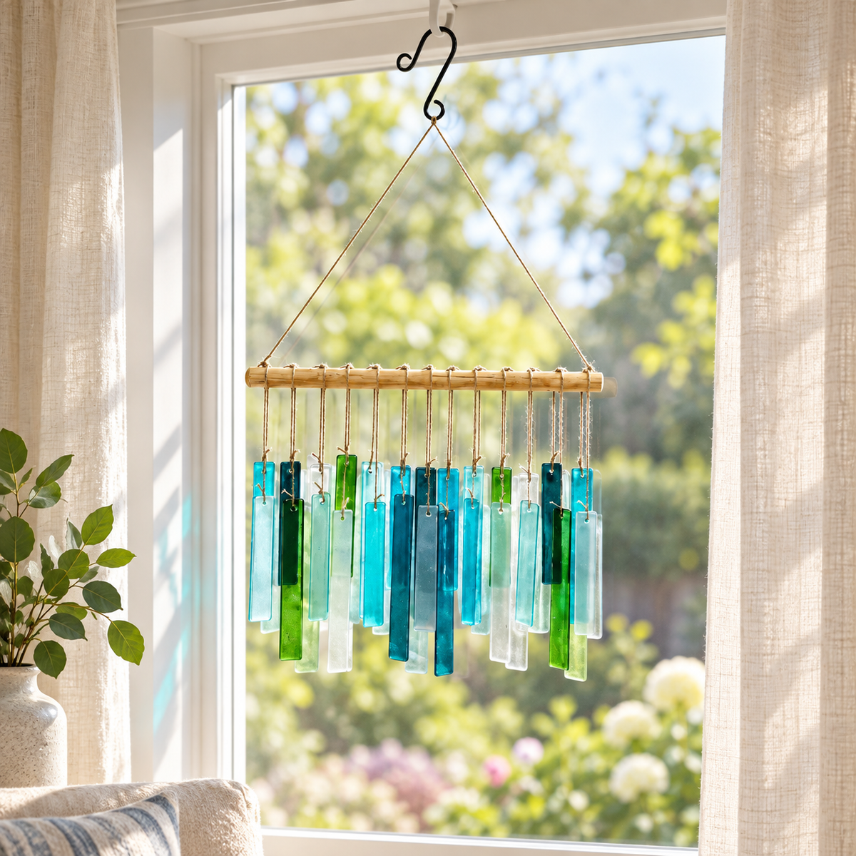 Blue & Green Glass Wall Hanging – 28 × 51 cm