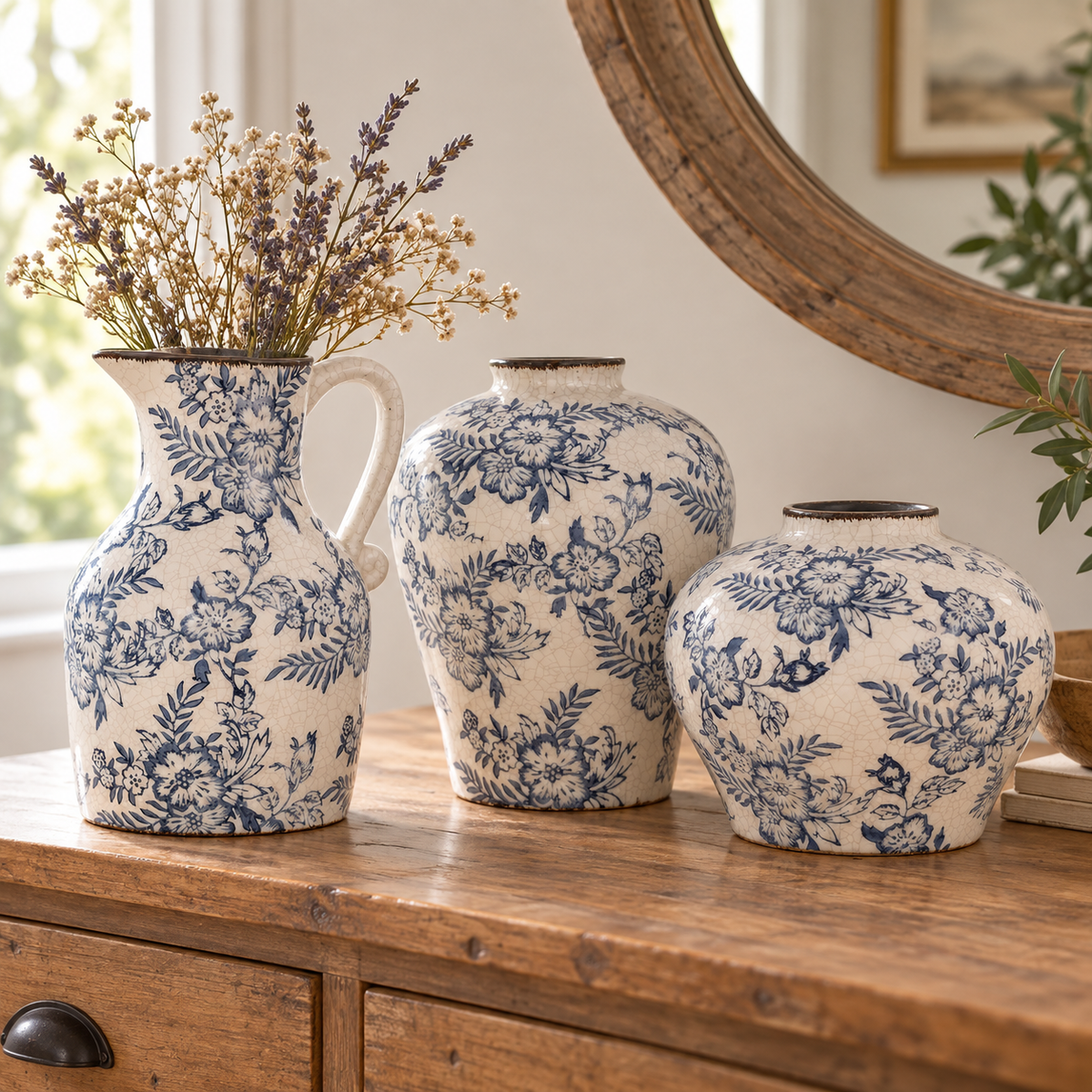 Vintage-Inspired Blue & White Floral Ceramic Vase – Five Styles