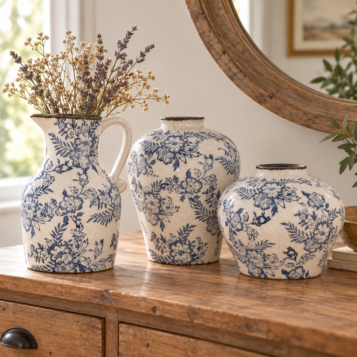 Vintage-Inspired Blue & White Floral Ceramic Vase – Five Styles