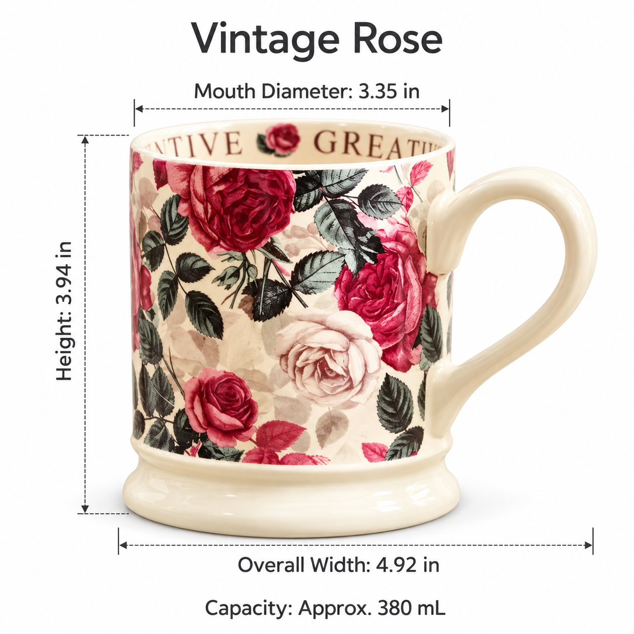 Vintage Botanical Ceramic Mug – Floral & Butterfly Designs, 380 mL