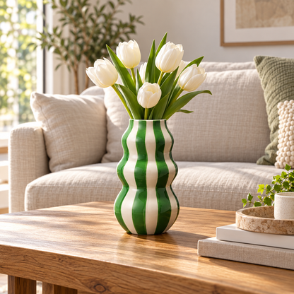 Striped Ceramic Wave Vase – Sculptural Home Décor