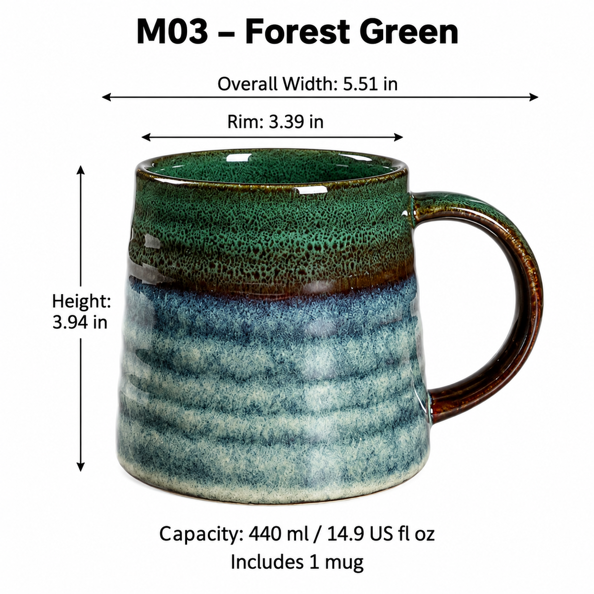 Reactive Glaze Ceramic Coffee Mug, 440 ml – Five Colors