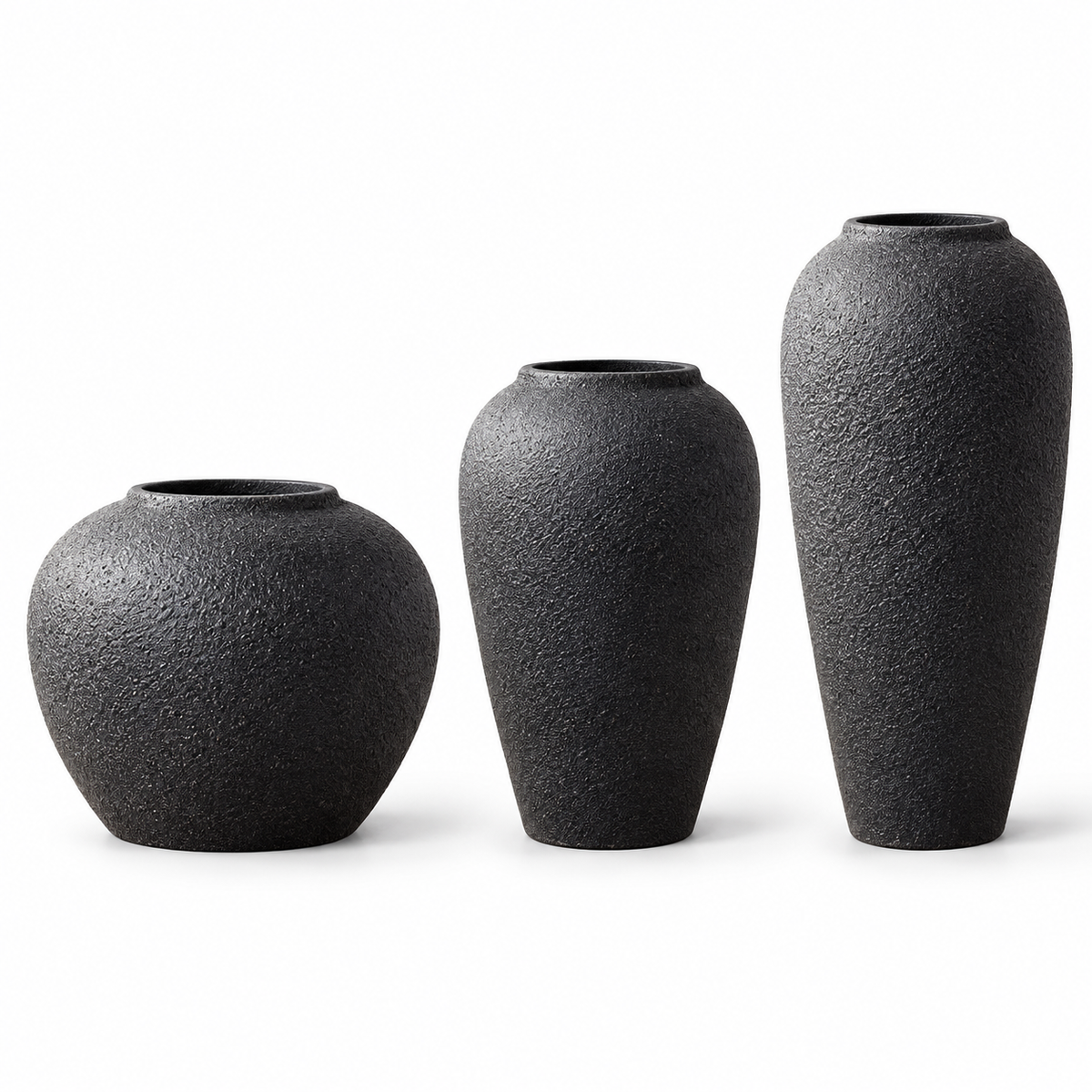 Black Textured Ceramic Vase – Three Sculptural Styles