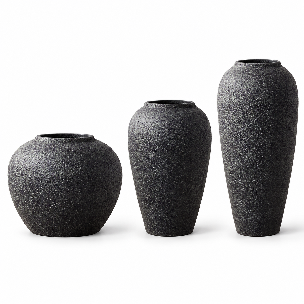 Black Textured Ceramic Vase – Three Sculptural Styles