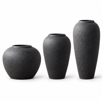 Black Textured Ceramic Vase – Three Sculptural Styles