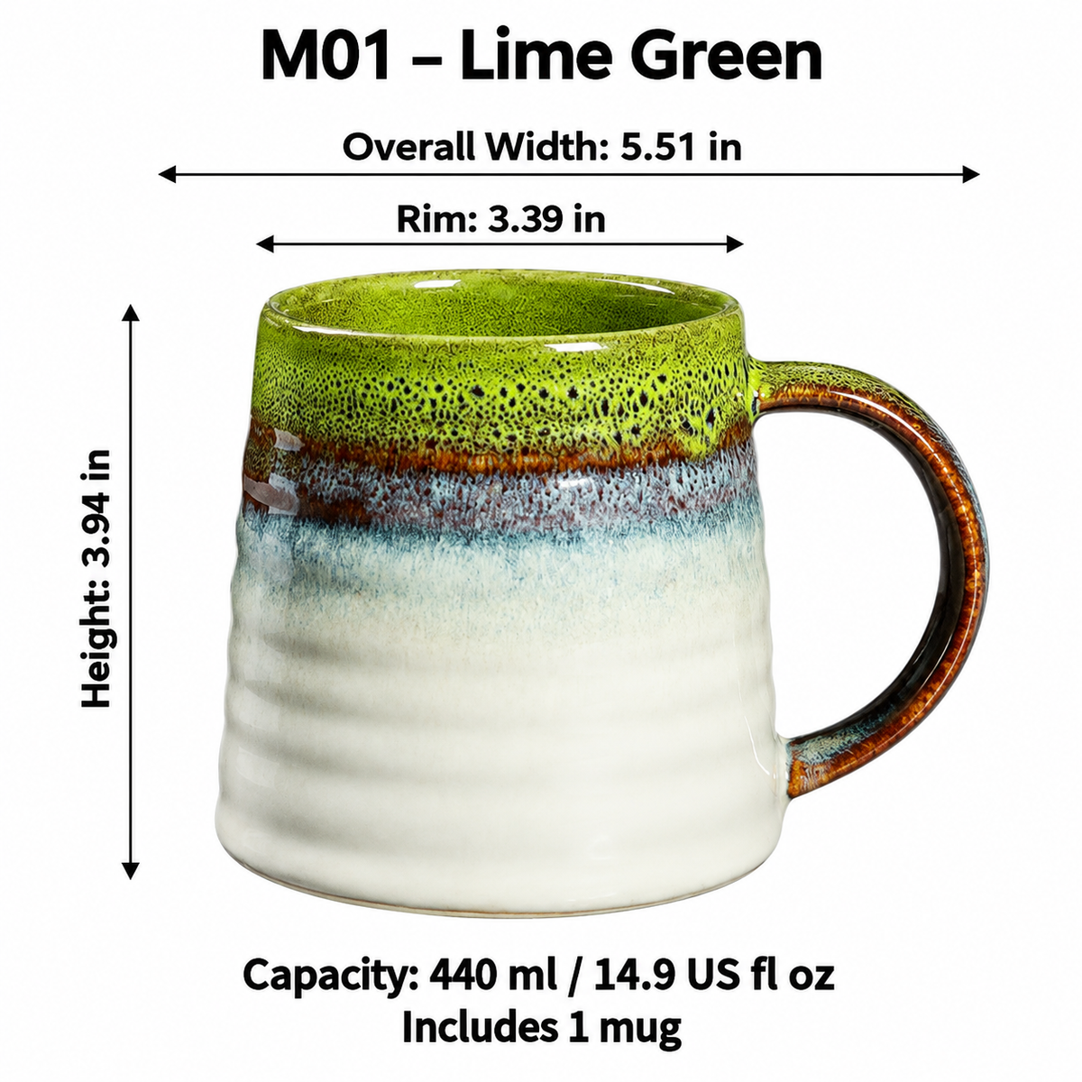 Reactive Glaze Ceramic Coffee Mug, 440 ml – Five Colors