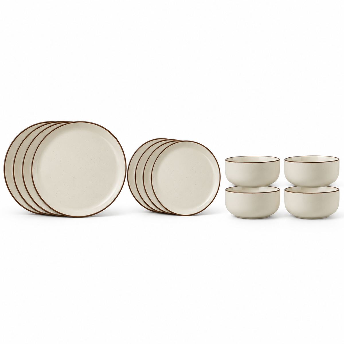 Cream Ceramic Dinnerware Set with Brown Rims – 12 Pieces