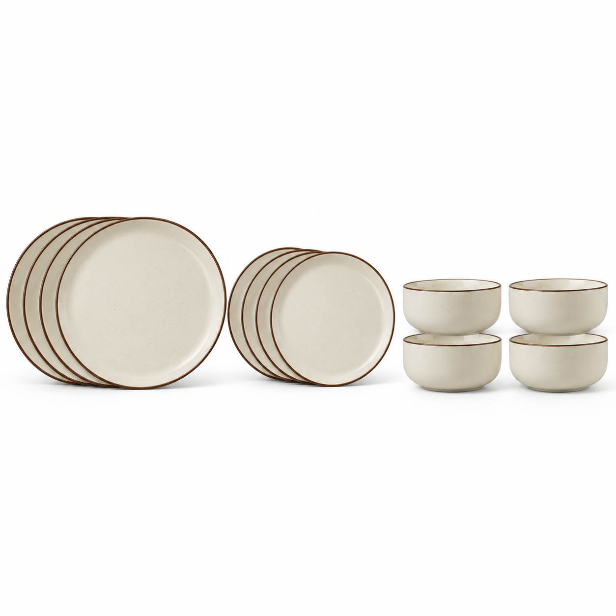 Cream Ceramic Dinnerware Set with Brown Rims – 12 Pieces