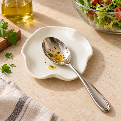 Ivory Ceramic Spoon Rest – Organic Wavy Edge