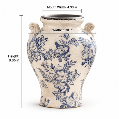 Vintage-Inspired Blue & White Floral Ceramic Vase – Five Styles