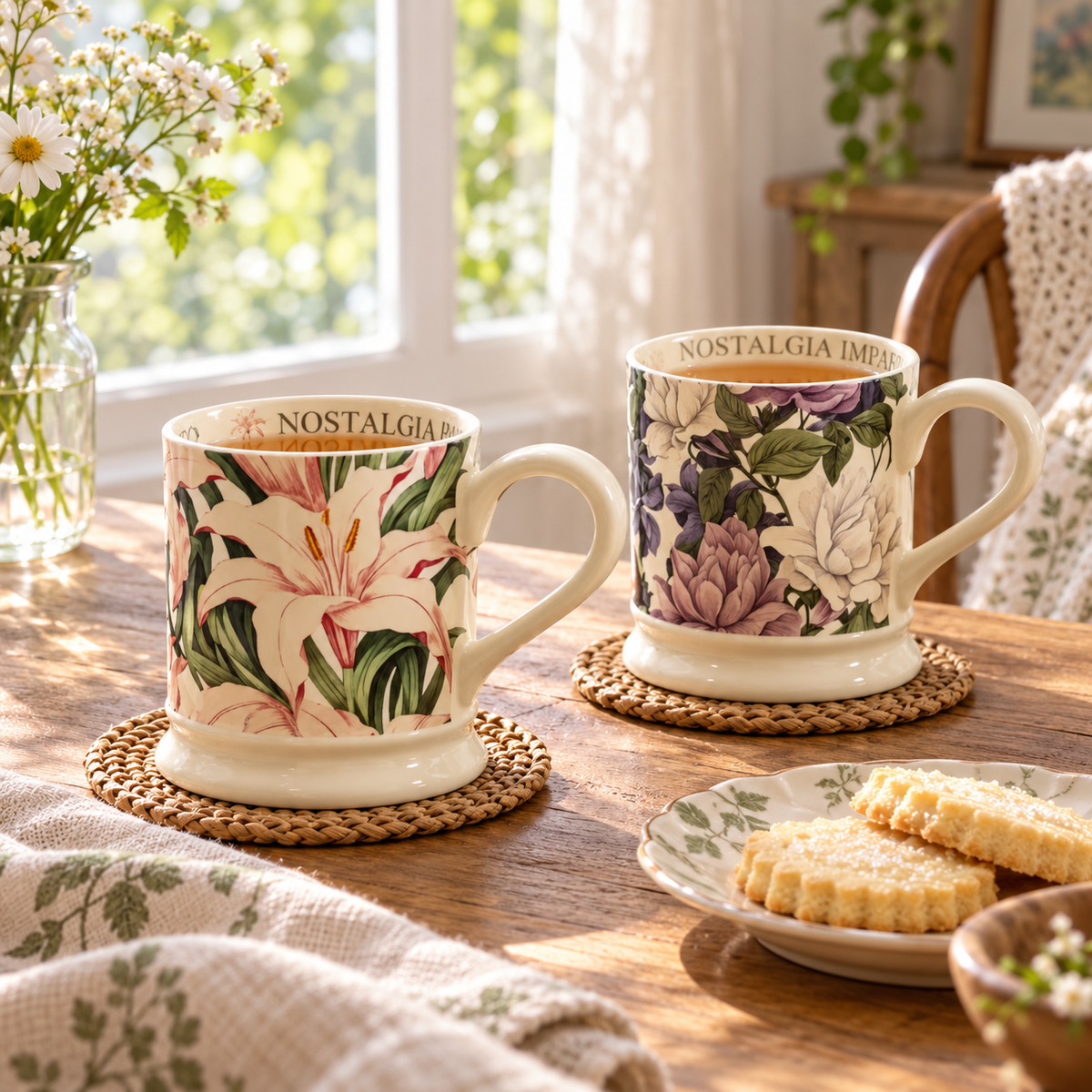 Vintage Botanical Ceramic Mug – Floral & Butterfly Designs, 380 mL