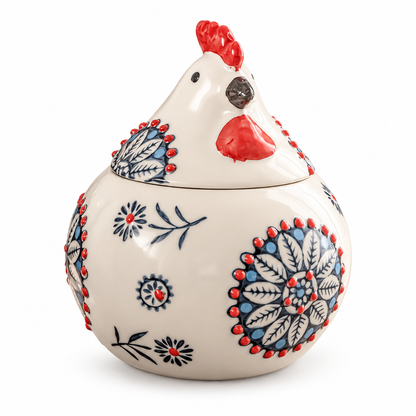 Floral Hen Ceramic Seasoning Jar with Lid