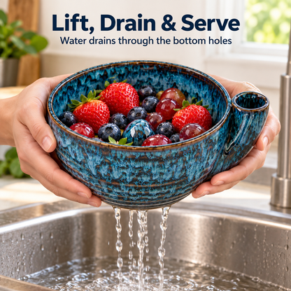 Blue Ceramic Berry Swirl Bowl with Free Silicone Mat