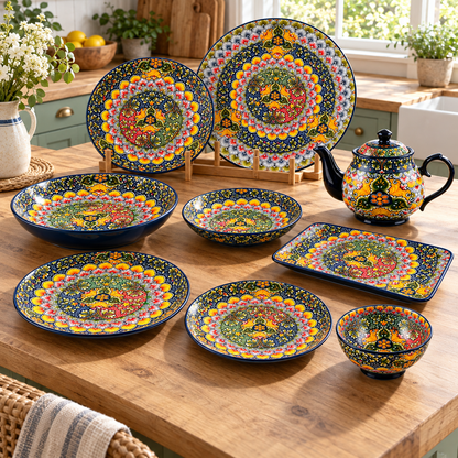 Colorful Floral Ceramic Tableware – Plates, Bowls, Platters & Teapot