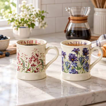 Vintage Botanical Ceramic Mug – Floral & Butterfly Designs, 380 mL