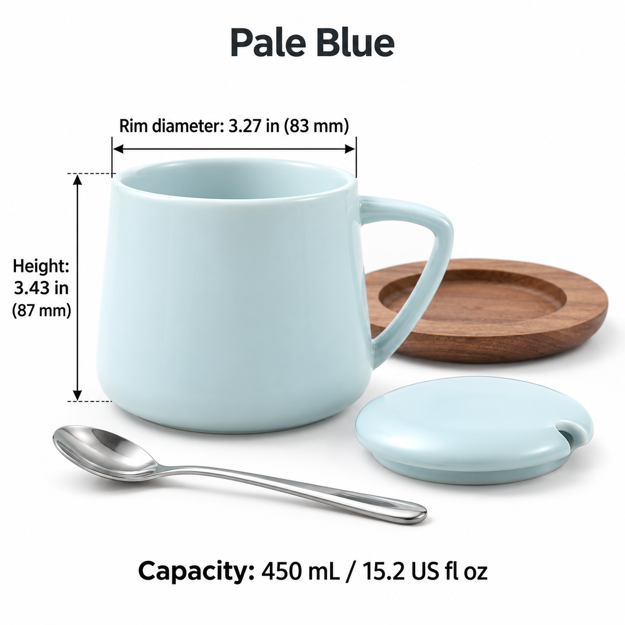 Ceramic Mug Gift Set with Lid, Spoon & Wooden Saucer – 450 mL