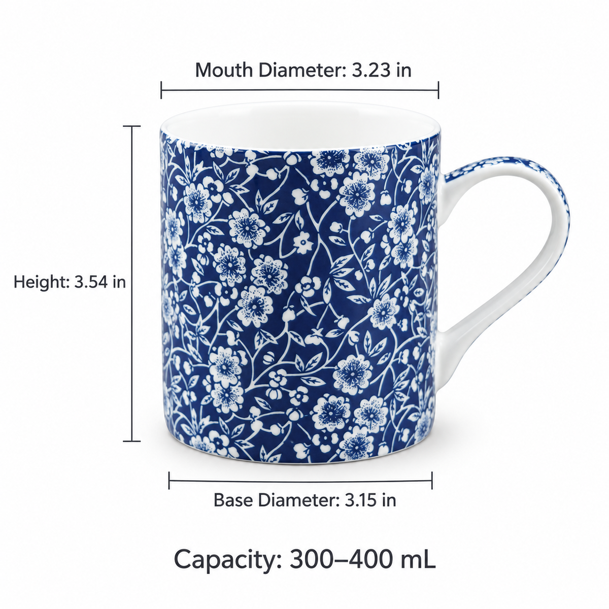 Midnight Bloom Blue & White Ceramic Mug