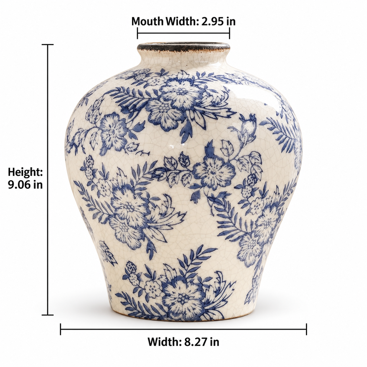 Vintage-Inspired Blue & White Floral Ceramic Vase – Five Styles