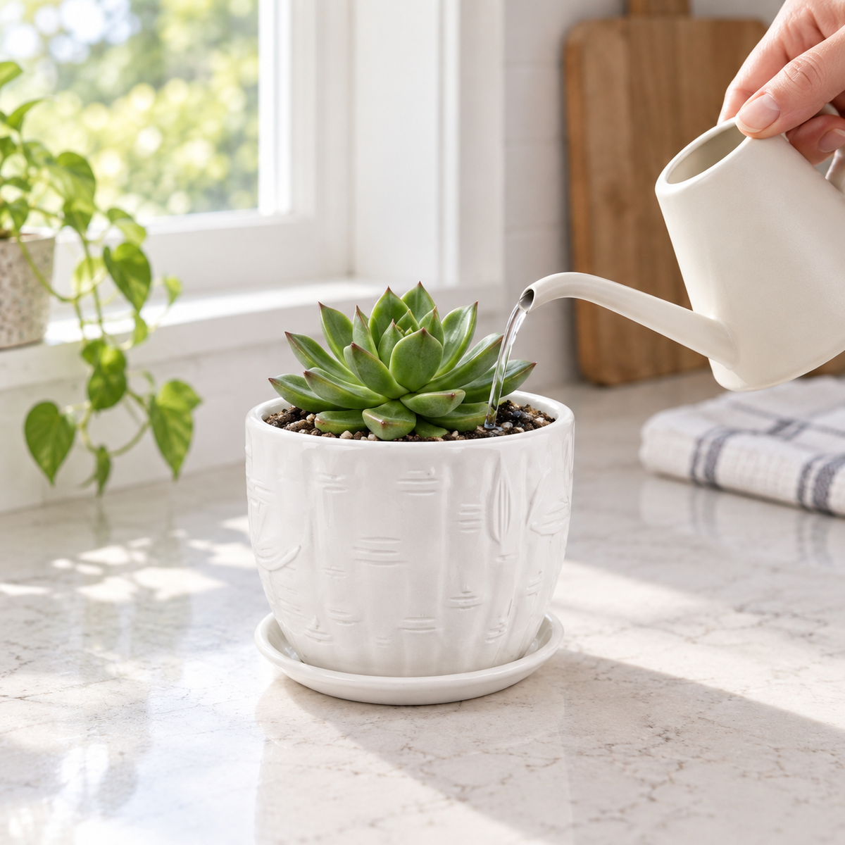 White Textured Ceramic Planter – Indoor Plant Pot