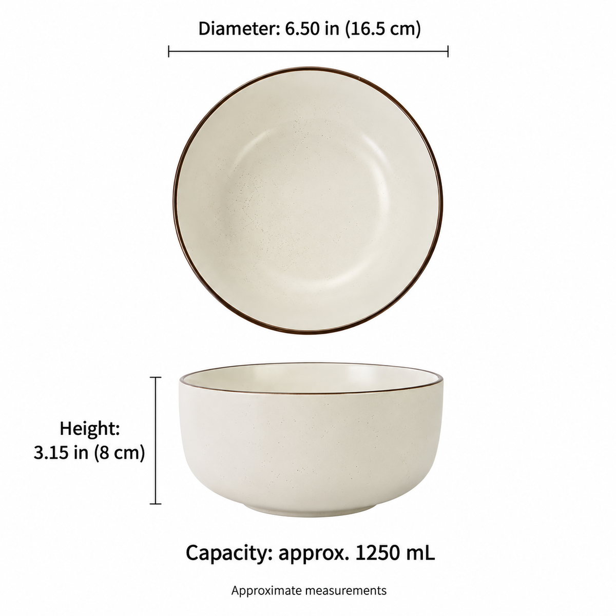 Cream Ceramic Dinnerware Set with Brown Rims – 12 Pieces