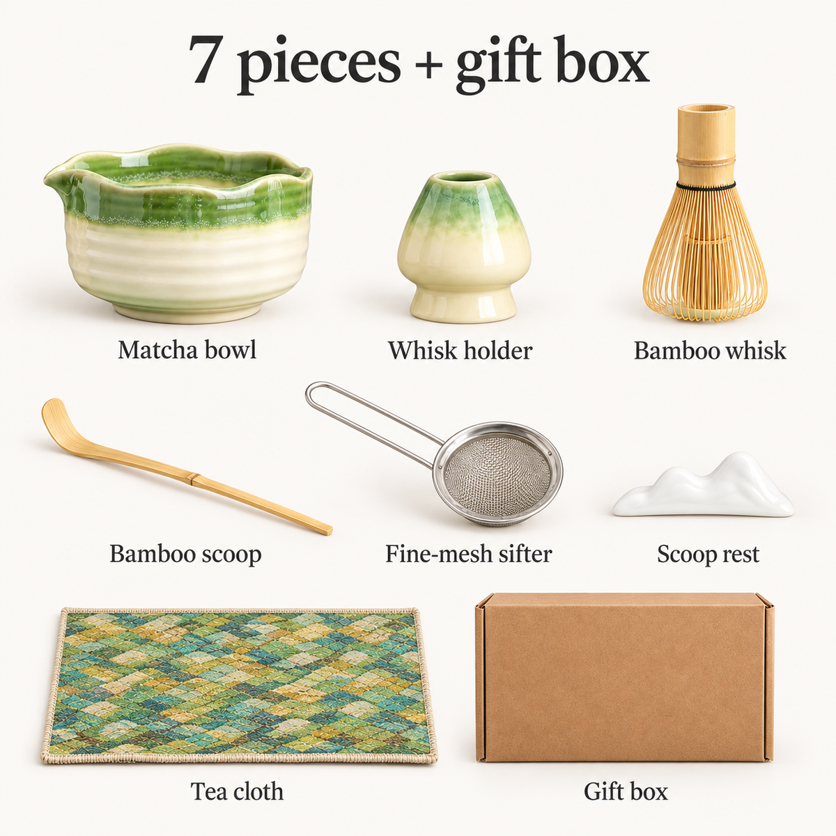 7-Piece Scalloped Ceramic Matcha Set with Gift Box