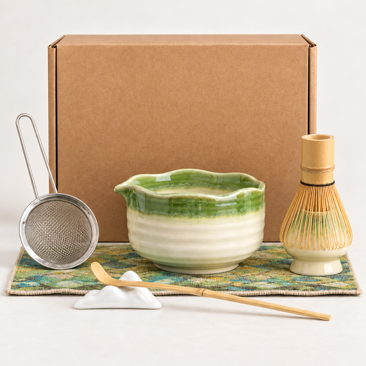 7-Piece Scalloped Ceramic Matcha Set with Gift Box