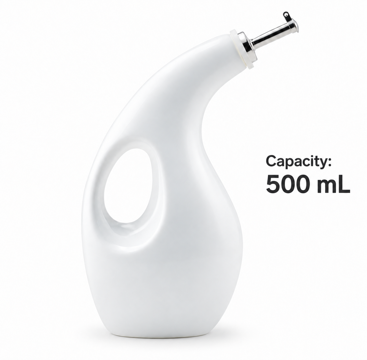 White Ceramic Olive Oil Dispenser with Integrated Handle