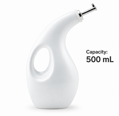 White Ceramic Olive Oil Dispenser with Integrated Handle