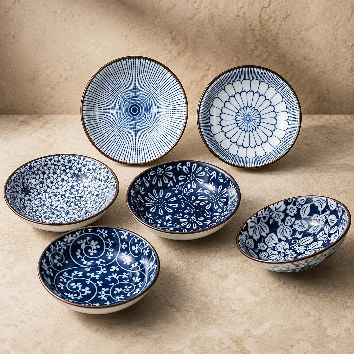 4-Inch Indigo Garden Ceramic Mini Bowls – Set of 6