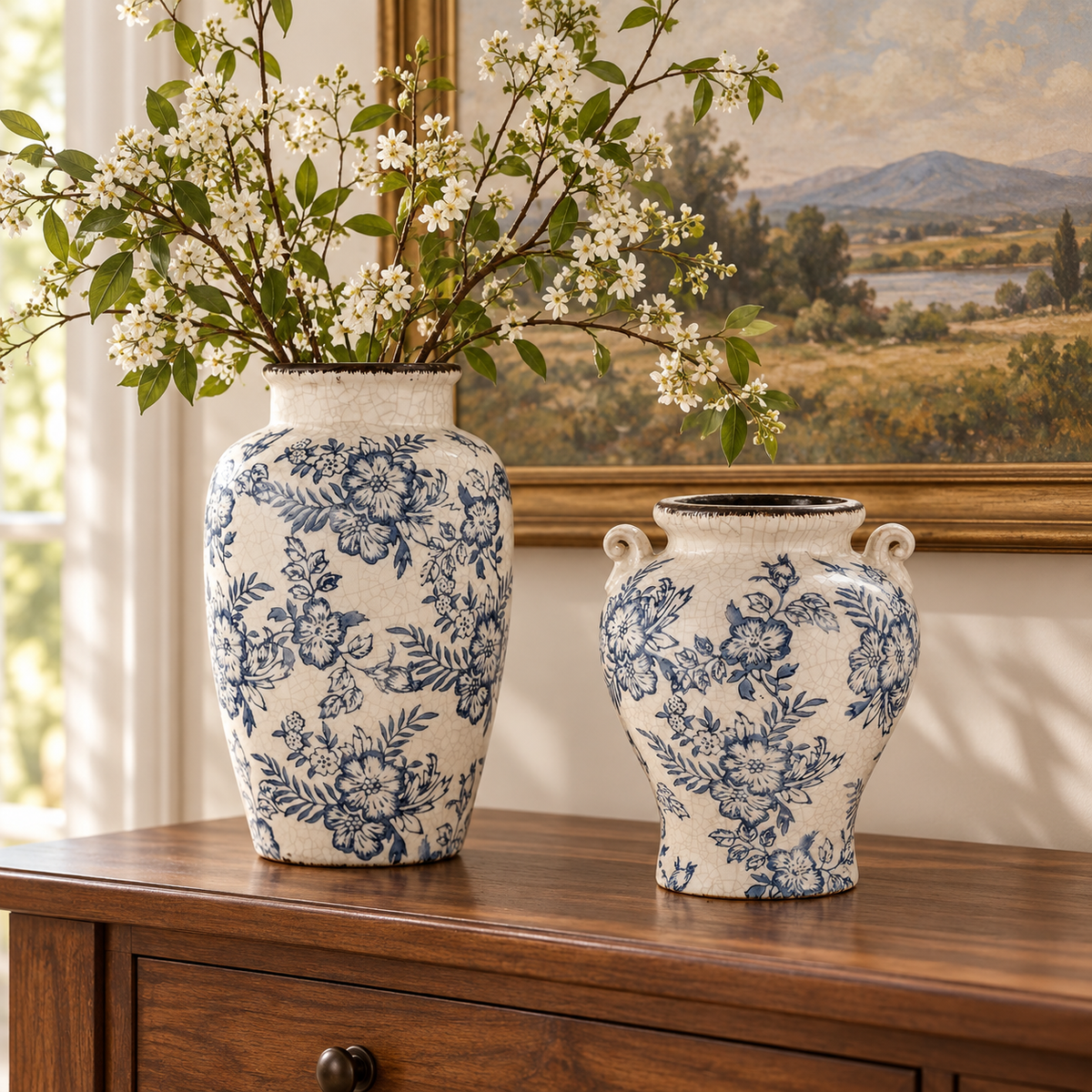 Vintage-Inspired Blue & White Floral Ceramic Vase – Five Styles
