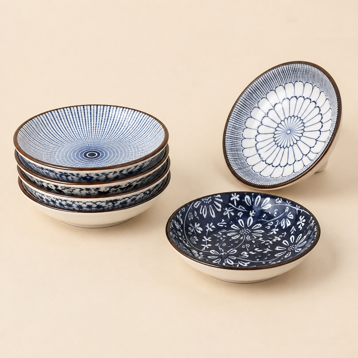 4-Inch Indigo Garden Ceramic Mini Bowls – Set of 6